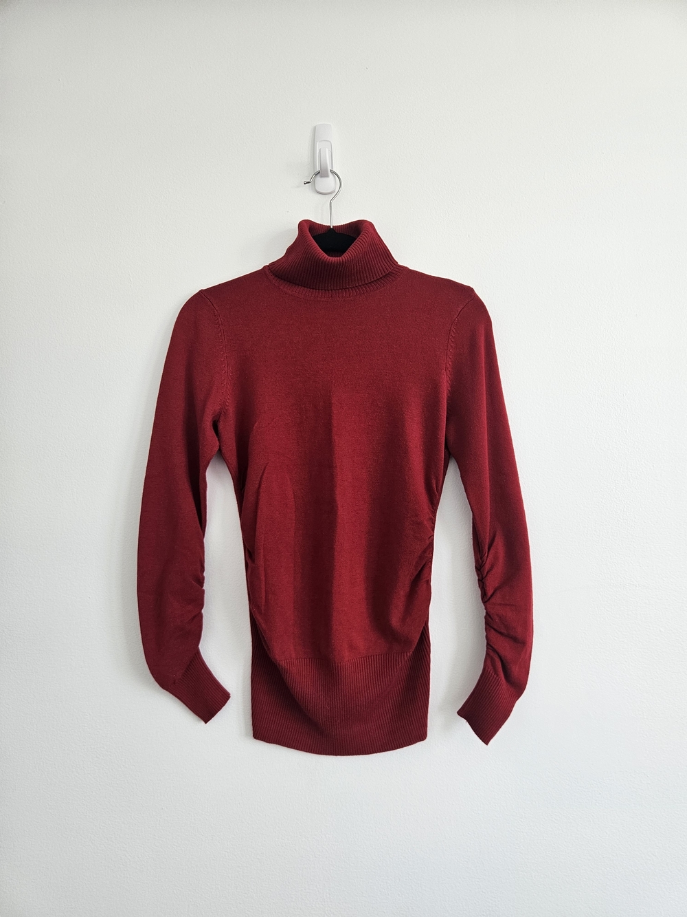 The Limited S Small Red Turtleneck Ruched Waist and Sleeves